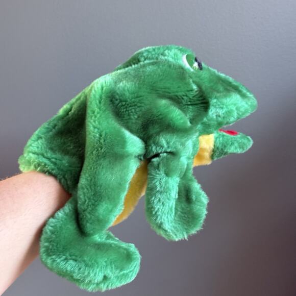 Rare Cute Vintage Green Plush Frog Hand Puppet Planet HTF Plastic Mouth Support - Picture 3 of 12